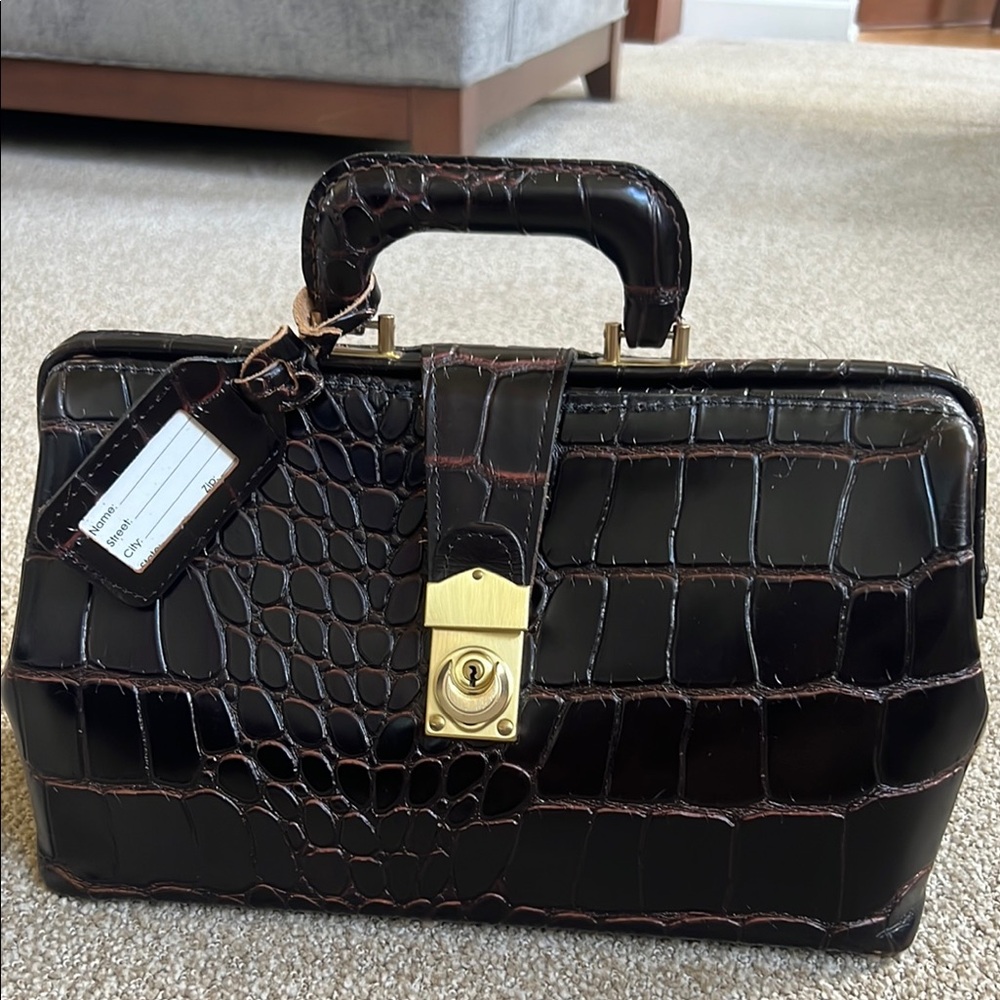 1990’s brown leather, crocodile embossed doctor’s bag